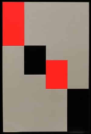 Tableau « Diagonale » rouge et noir – décoration murale en bois laqué, formes géométriques