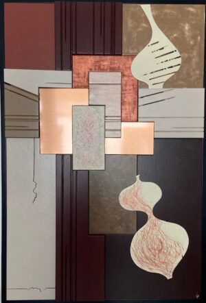 Tableau décoratif « Assemblage des Matières » en bois peint et métal – 90 x 60 cm