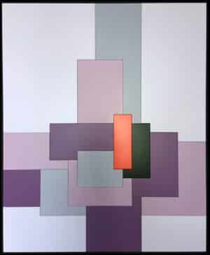 Tableau décoratif « L’espace » en bois peint relief, couleurs mauves et formes abstraites, grand format 135 × 110 cm