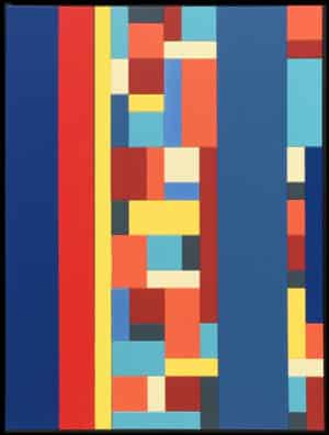 Tableau Mosaïque en bois laqué, art géométrique coloré au grand format 120 x 90 cm