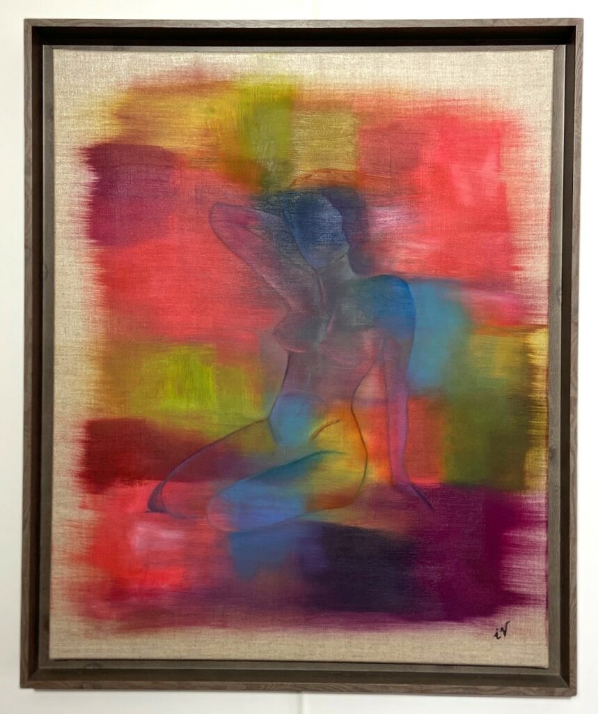 Peinture à l’huile sur toile nu féminin abstrait couleurs printanières tableau moderne galerie d’art Couleurs en Design