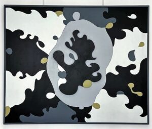 Tableau Solis en bois peint en relief, formes ondulées inspirées du Soleil, grand format 150 x 90 cm