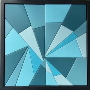 ableau carré Petite Pensée au fond turquoise en bois peint – Format 38 × 38 cm